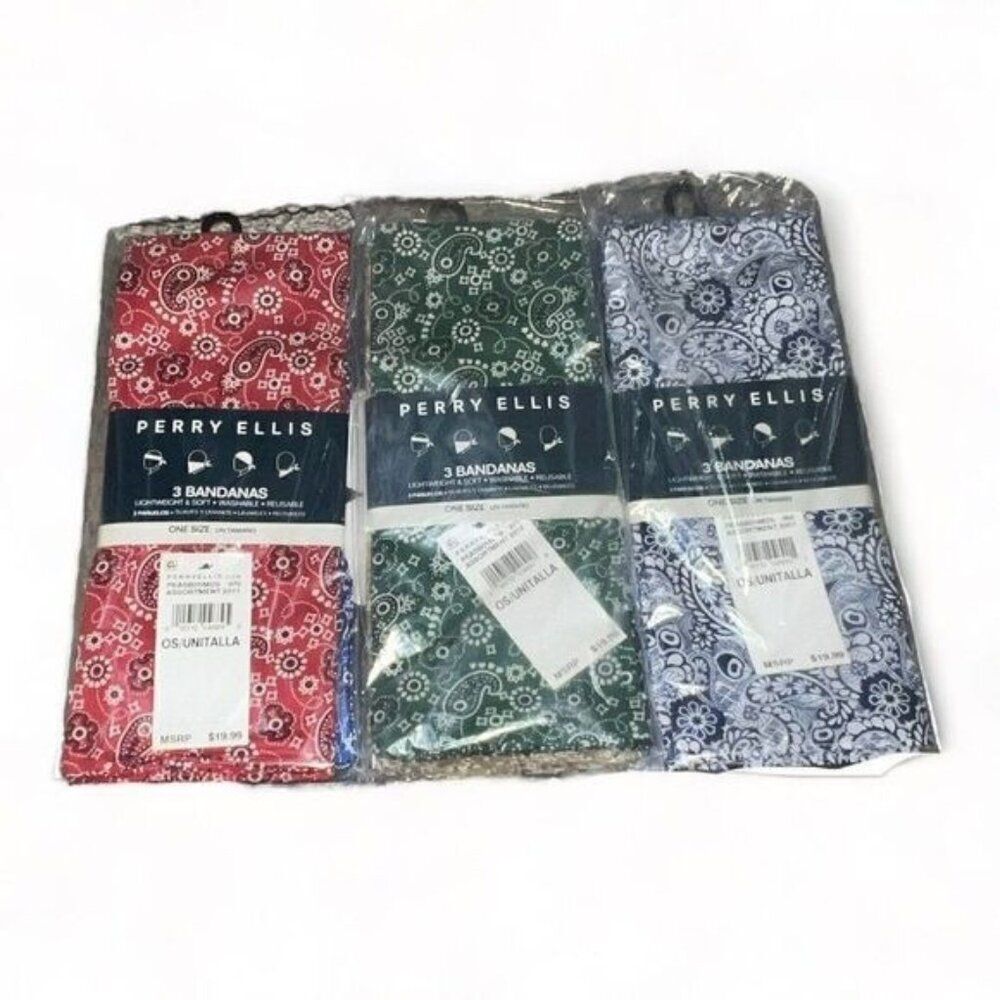 Lot of 23 Perry Ellis Portfolio Mens Assorted 3 Packs Of Bandanas Set New